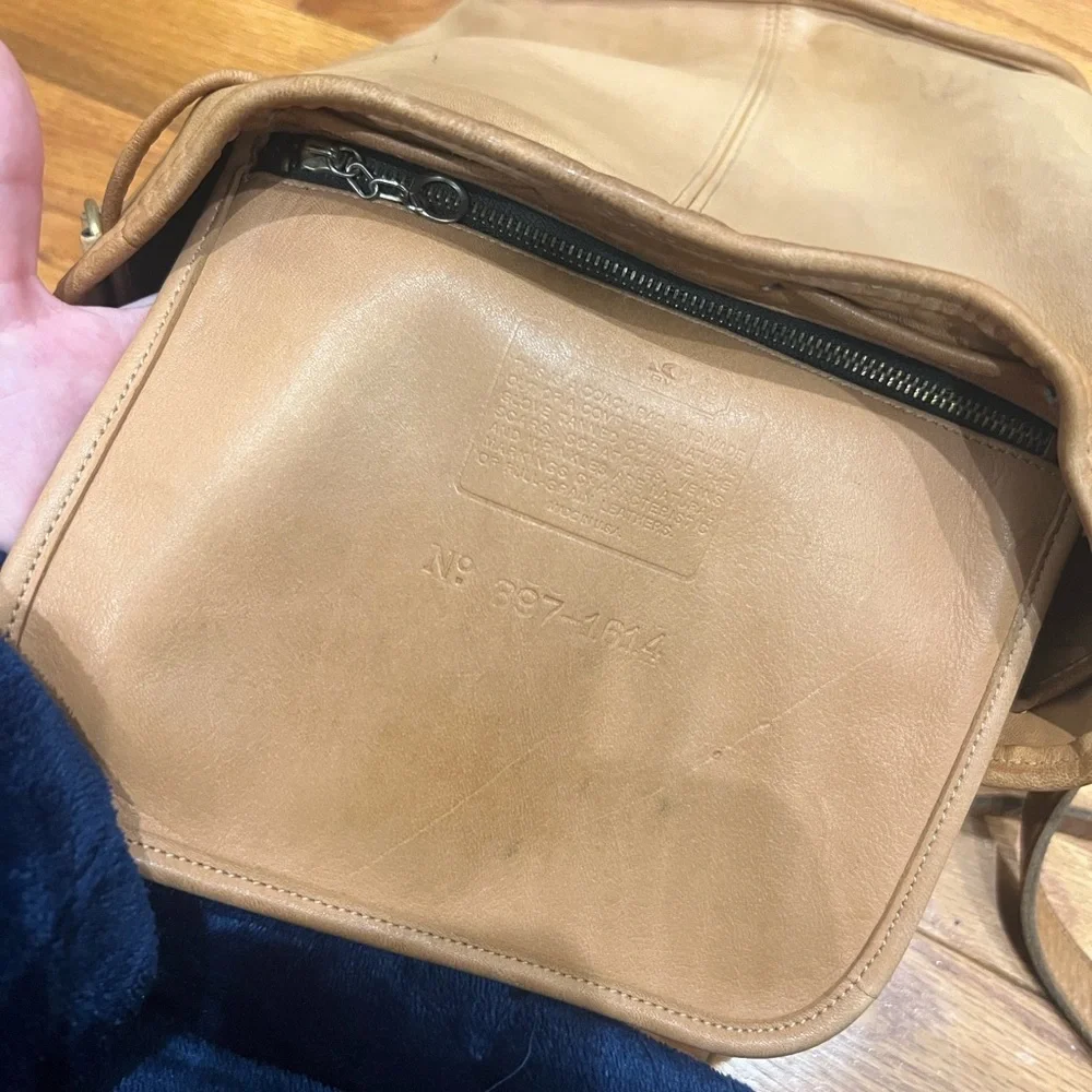 Coach Leather Drawstring Bucket Backpack in Tan